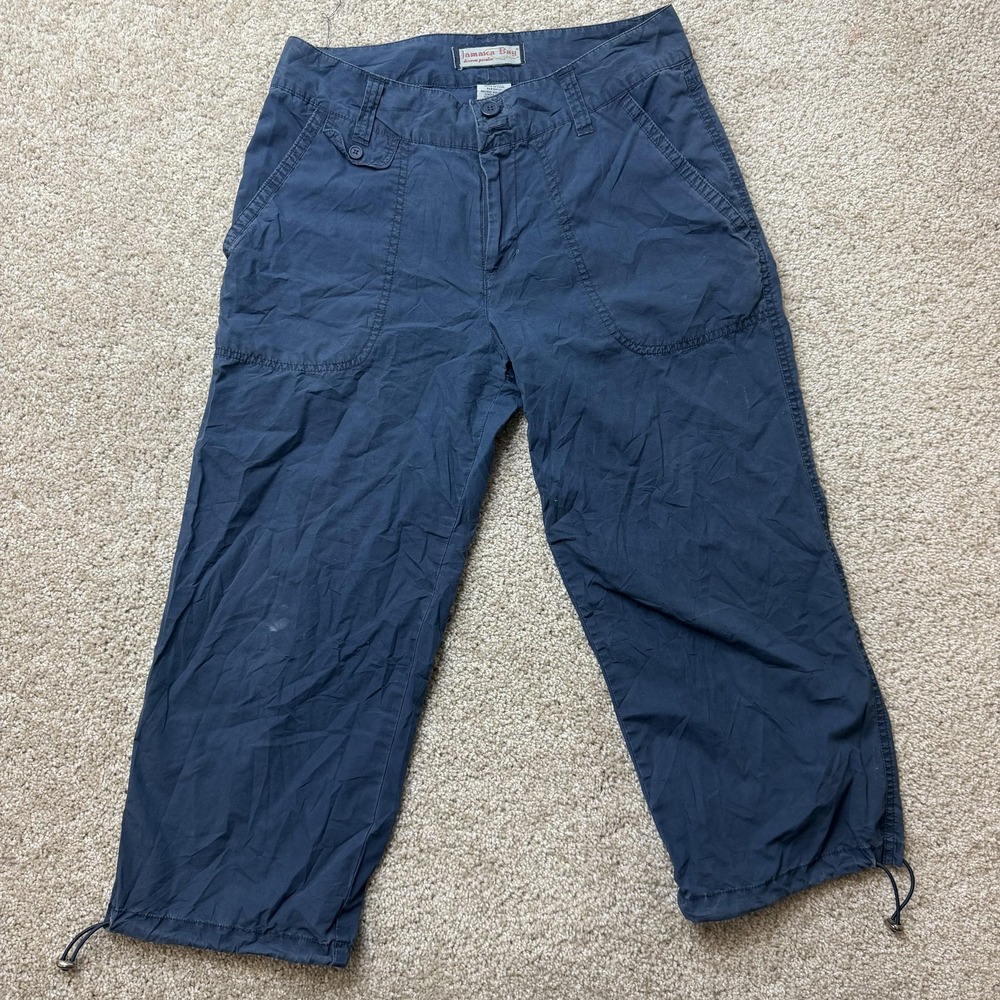 Y2K Jamaica Bay Capri Pants Womens 6 Blue Twill Relaxed Crop Pockets Lightweight